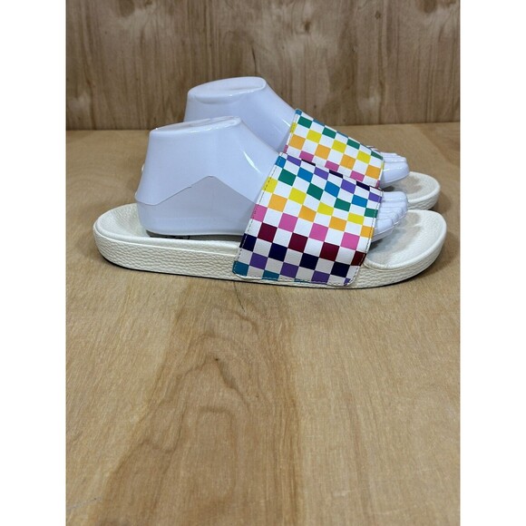 Vans Range Slides Wom 11 Multi Color Rainbow Check Flip flops - Picture 3 of 8